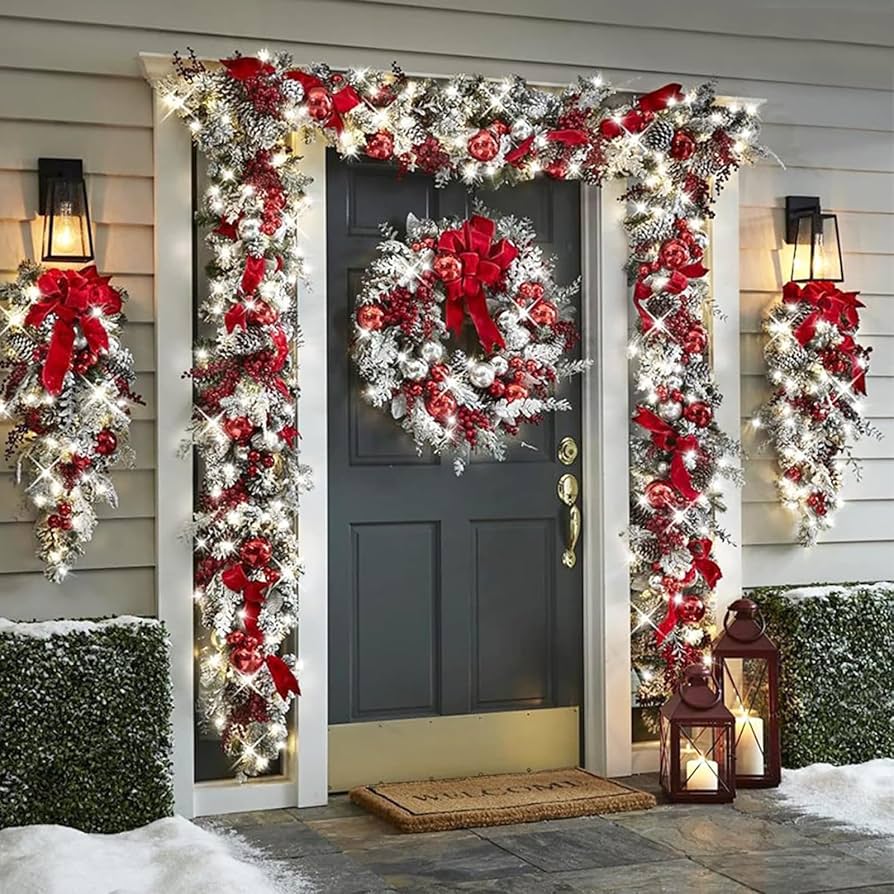 Festive Entryway with Abundant Garland and Twinkling Lights Festive Entryway with Abundant Garland and Twinkling Lights — Christmas Garland