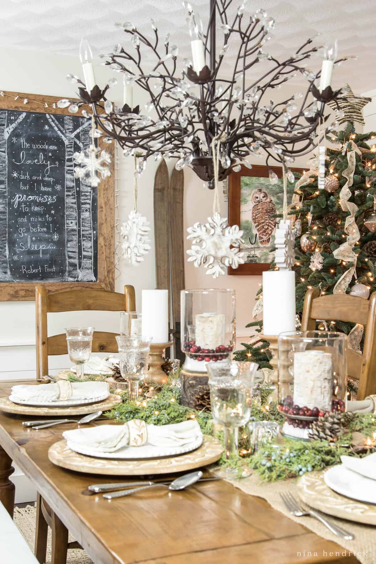 Festive Dining Table Runner with Natural Elements — Rustic Christmas Decor