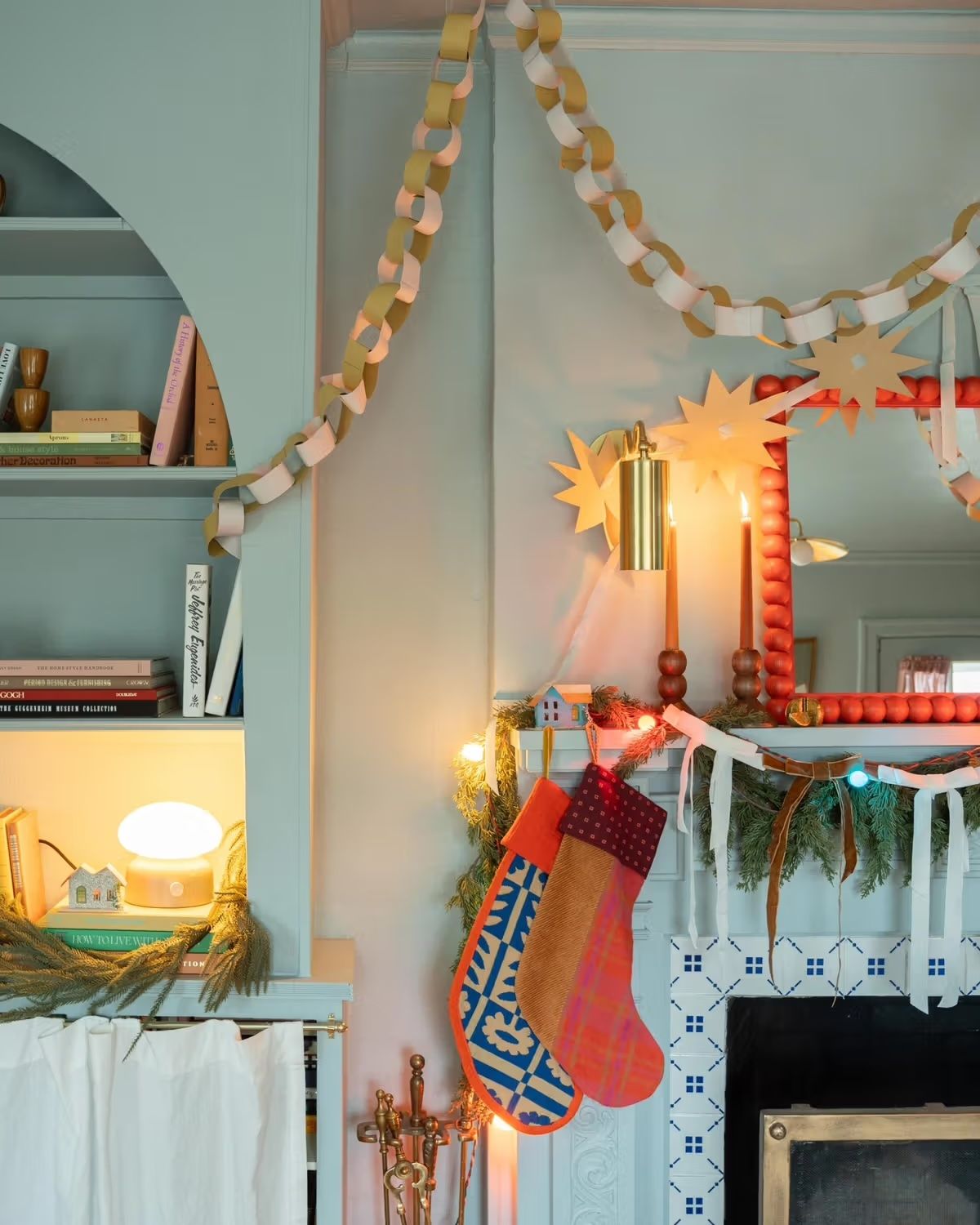 Patterned Stockings and Paper Garlands — Christmas Apartment Decor