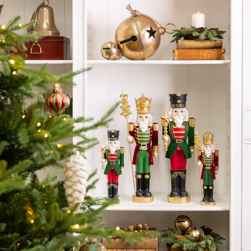 Nutcrackers as Shelf Decor with Ornaments — Nutcracker Christmas Decor