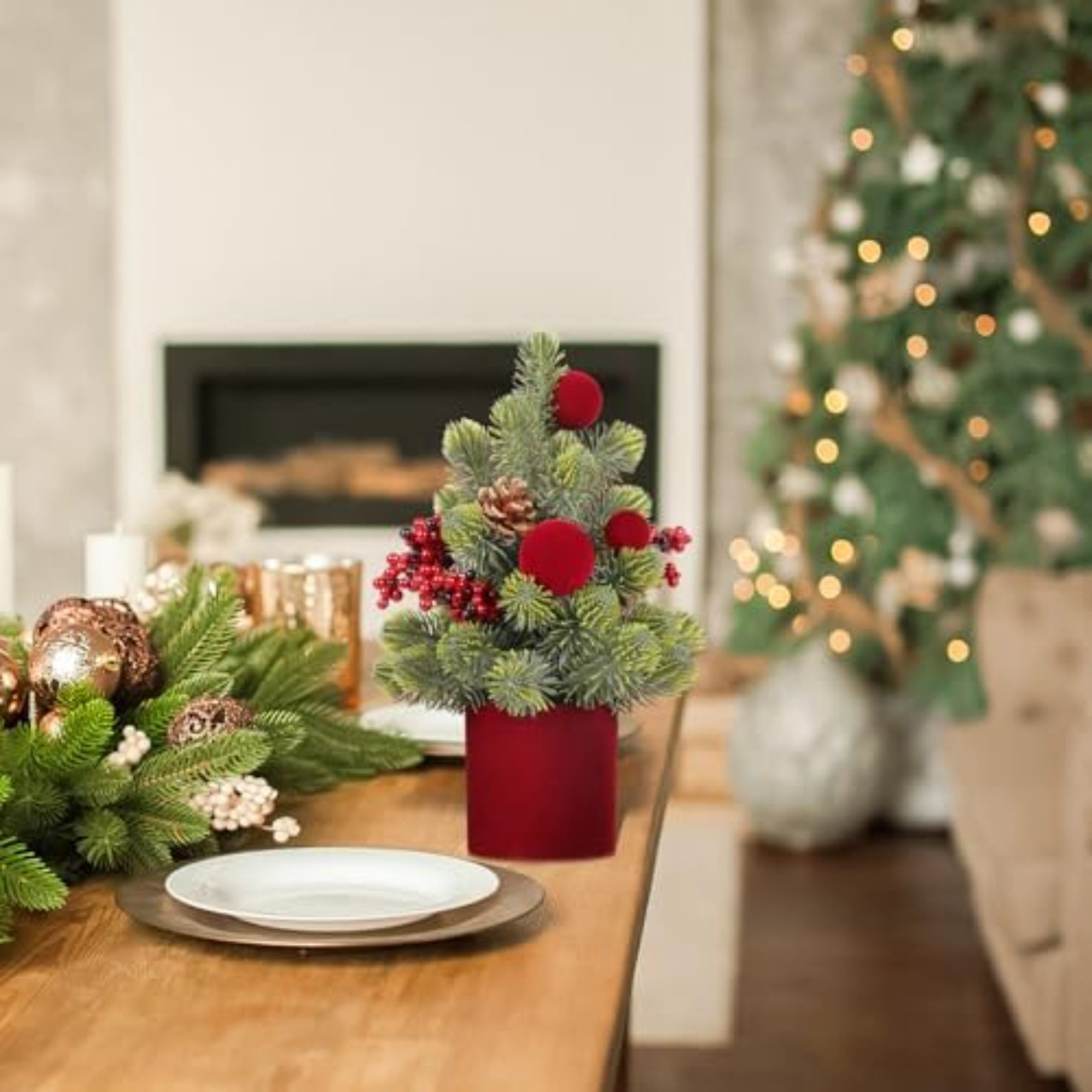 Miniature Christmas Tree in a Burgundy Velvet Pot Miniature Christmas Tree in a Burgundy Velvet Pot — Burgundy Christmas Decor