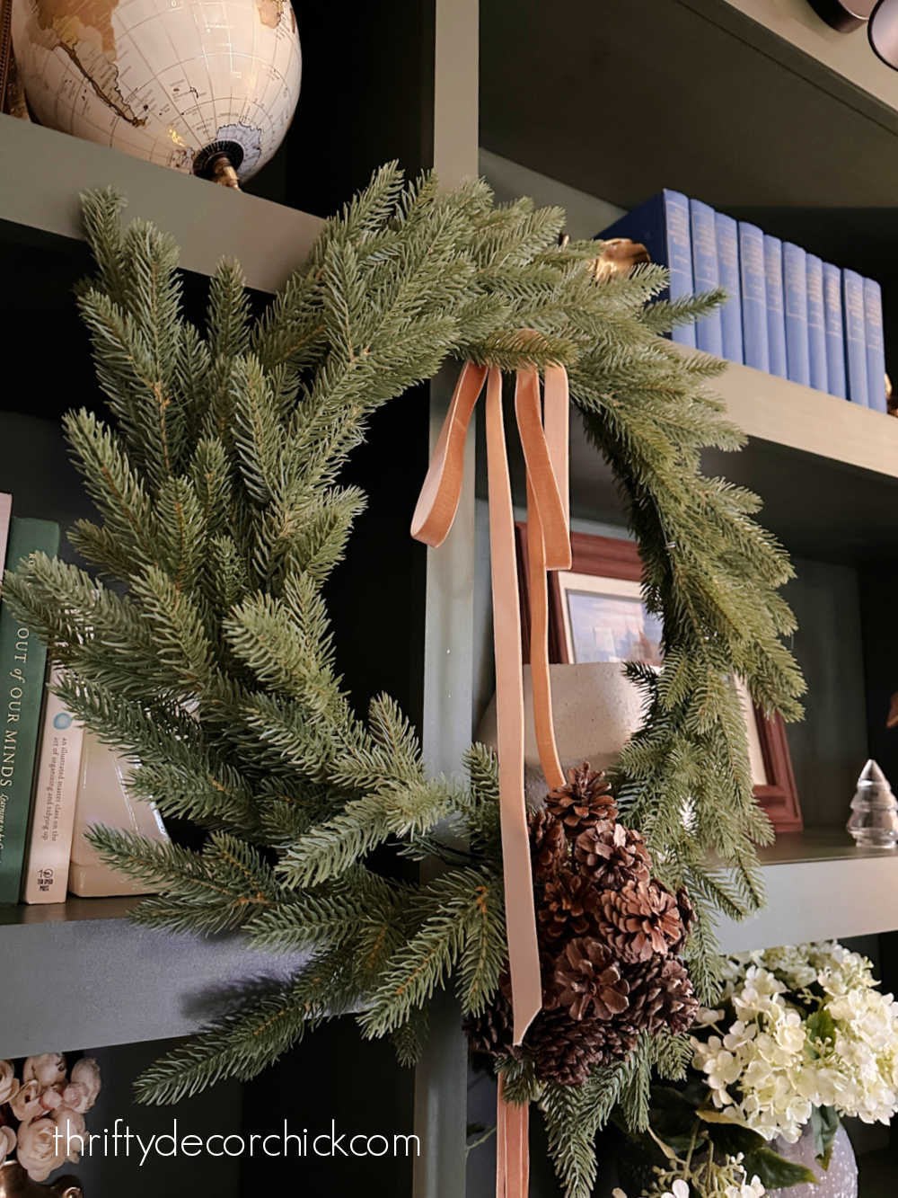 Minimalist Faux Pine Wreath with Velvet Ribbon Minimalist Faux Pine Wreath with Velvet Ribbon — DIY Christmas Wreath