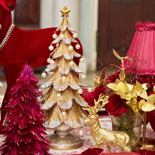 Glamorous Luxe Tabletop Trees with Ornate Details — Tabletop Christmas Tree Decor