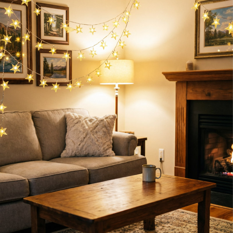 Wall Art of Star-Shaped Fairy Lights — Christmas Fairy Lights Living Room