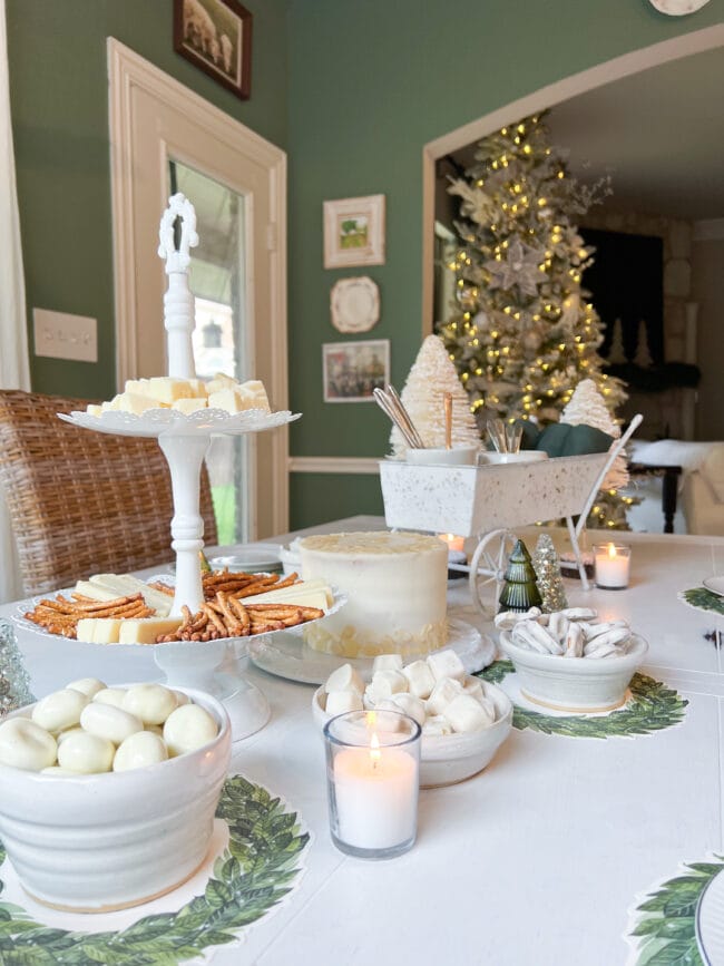 Festive Dining Table Food Display with Greenery Accents — Winter Wonderland Christmas Decor