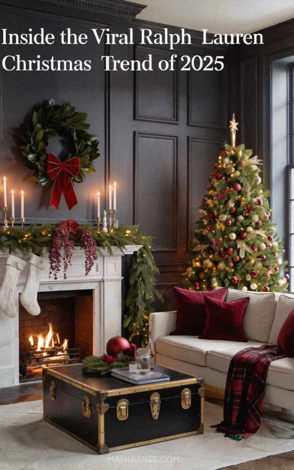 Elegant Fireplace with Garland and Stockings Elegant Fireplace with Garland and Stockings — Aesthetic Christmas Decor