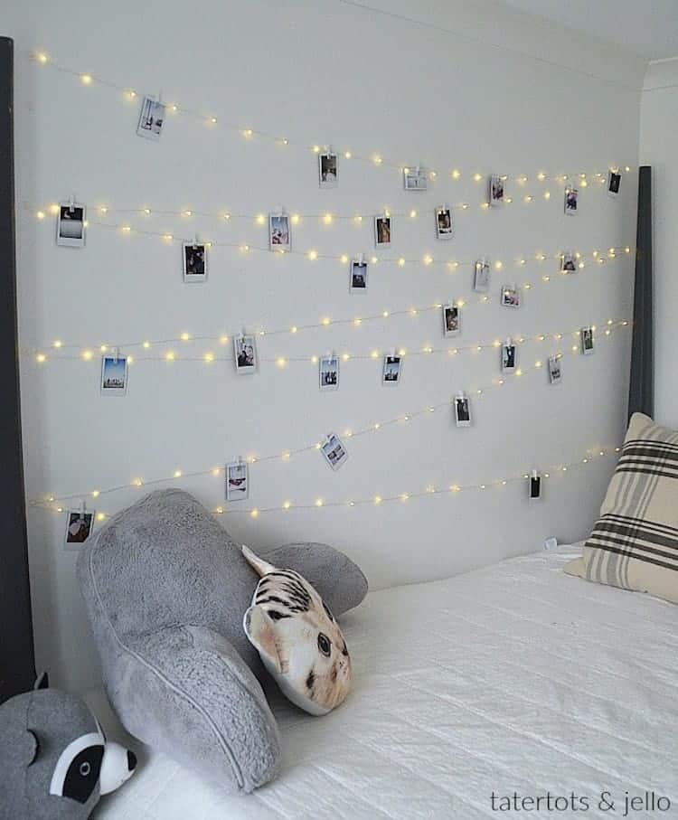 Personalized Bedroom Wall with Fairy Lights and Photos Personalized Bedroom Wall with Fairy Lights and Photos — Christmas Light Display Ideas