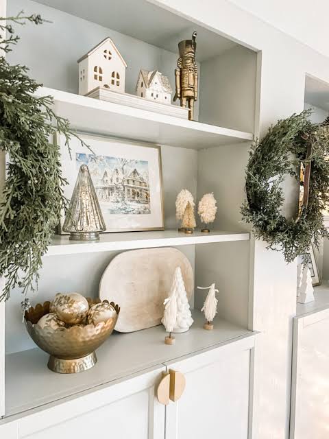 Vibrant Pink Bookshelves with Twinkling Christmas Lights Vibrant Pink Bookshelves with Twinkling Christmas Lights — Christmas Bookshelf Decor