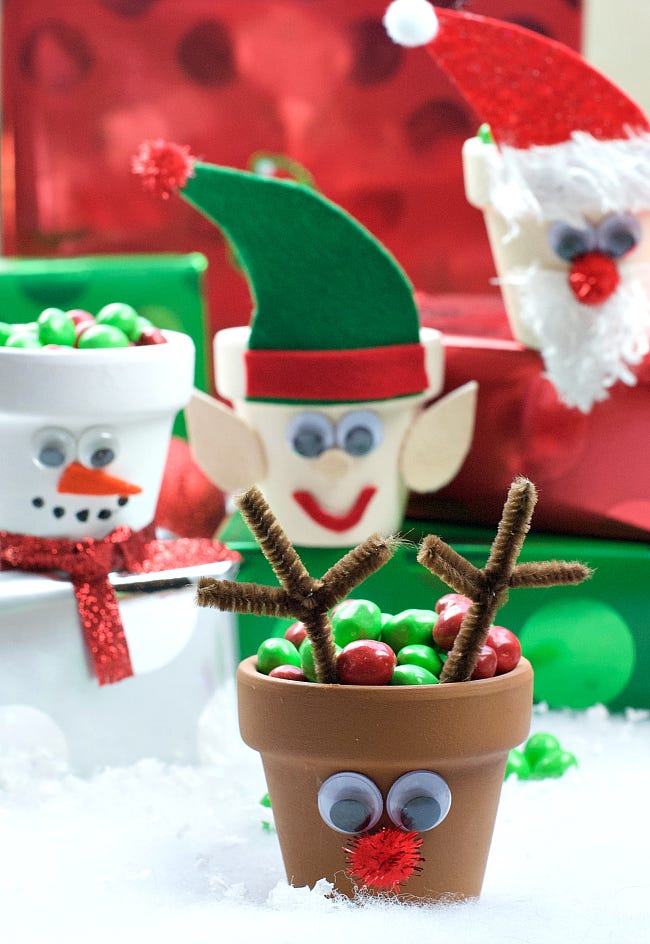 Decorated Terracotta Pot Christmas Characters — Christmas Crafts for Kids
