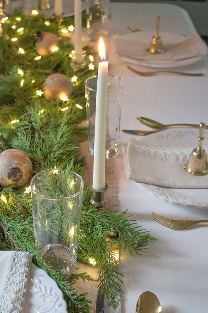Cozy Evergreen Garland with Fairy Lights and Candles Cozy Evergreen Garland with Fairy Lights and Candles — Simple Christmas Centerpiece