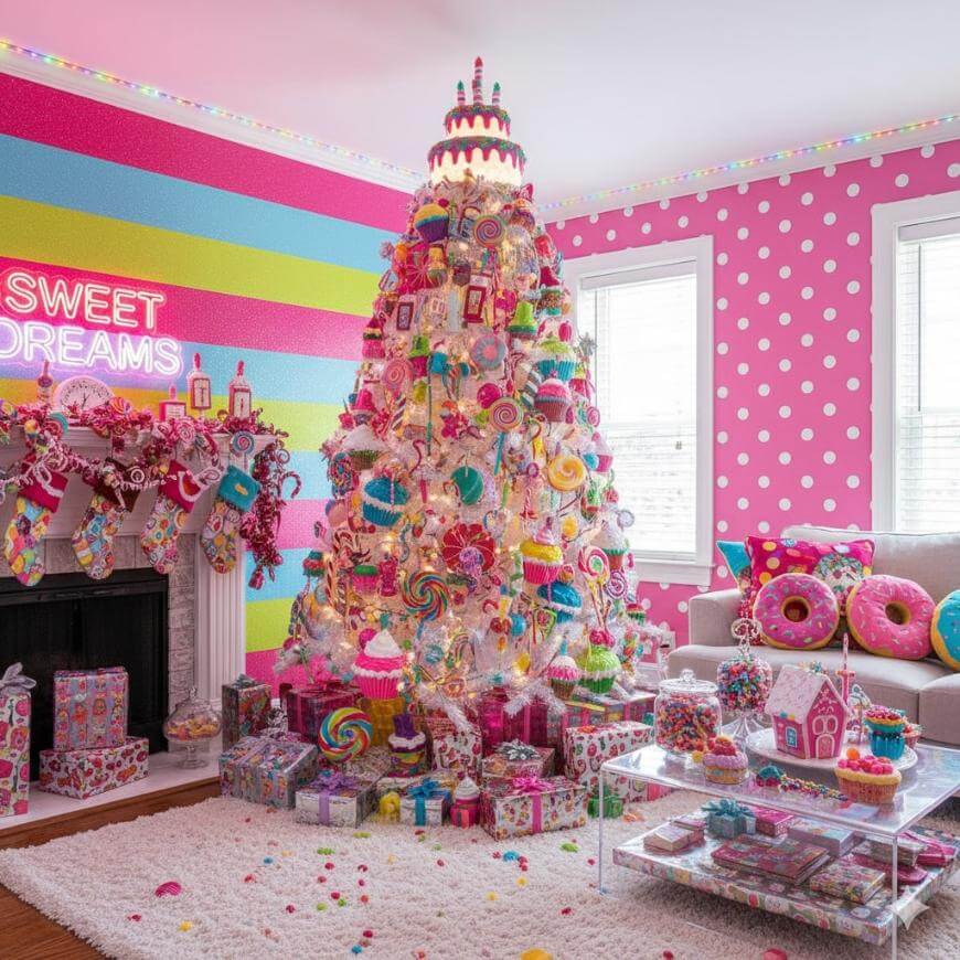 Candy Land Tree with 'Sweet Dreams' Neon Sign Candy Land Tree with 'Sweet Dreams' Neon Sign — Candy Land Christmas Tree