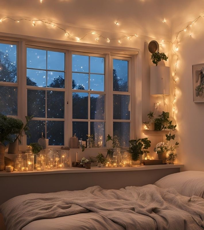 Bedroom Window Visual Idea — Christmas Fairy Lights Window