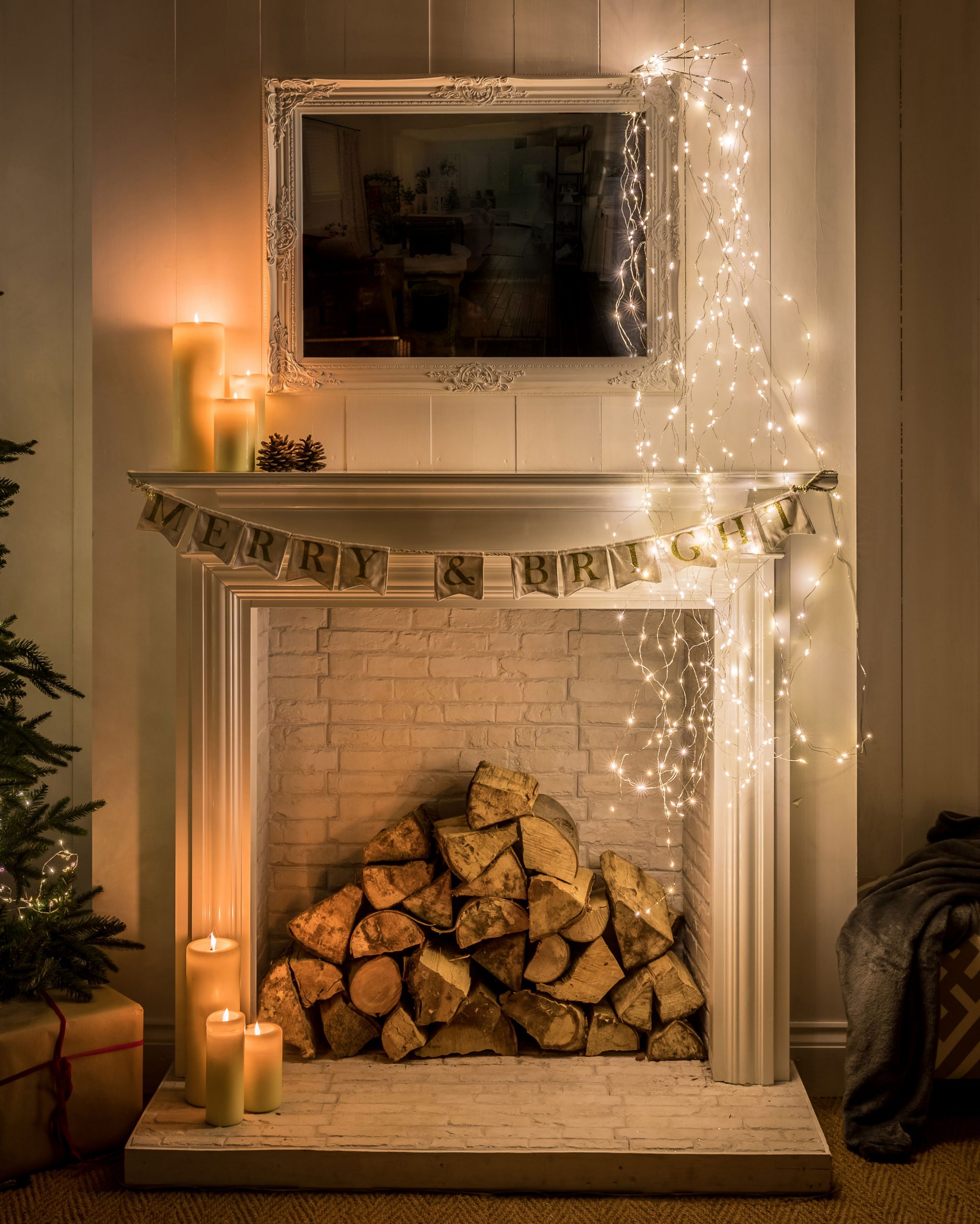 Fairy Lights Cascade Down a Festive Mantelpiece — Christmas Lights Indoor