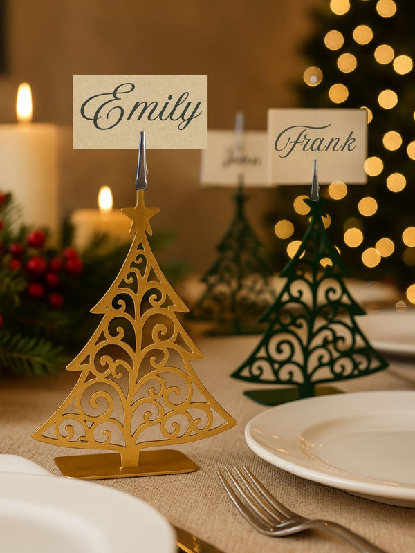 Ornate Gold Metal Christmas Tree Place Card Holders Ornate Gold Metal Christmas Tree Place Card Holders — Christmas Place Cards