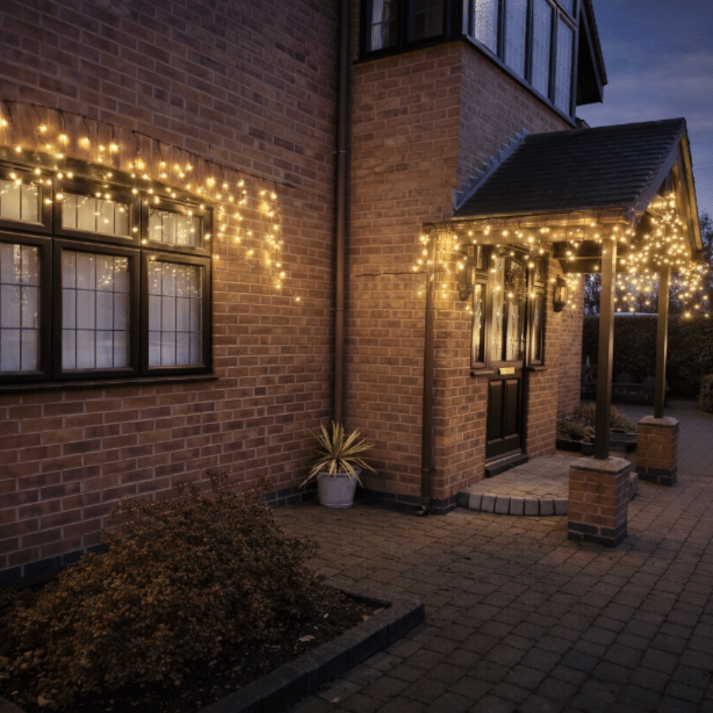 Warm White Icicle Lights Framing a Porch Entrance — Icicle Christmas Lights