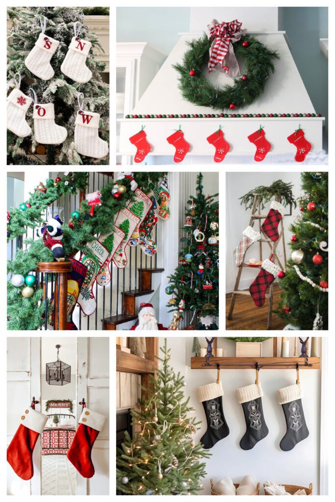 Diverse Stockings on a Garland-Adorned Mantel — Christmas Stockings Display