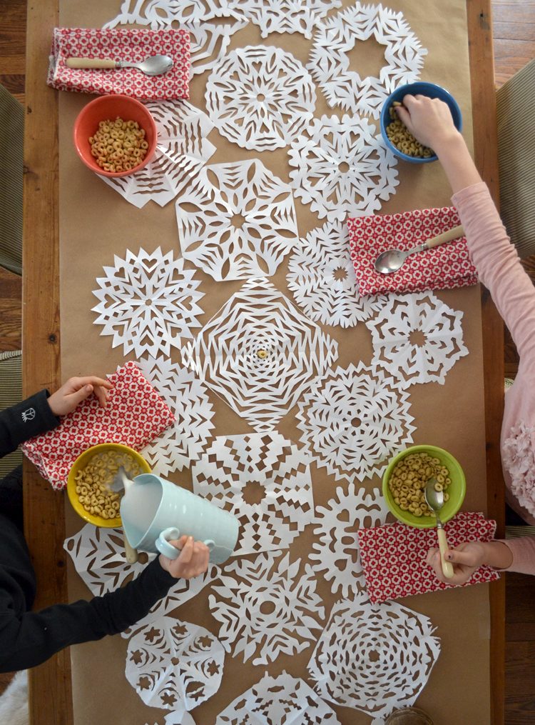 Rustic Table Runner Made of Paper Snowflakes
