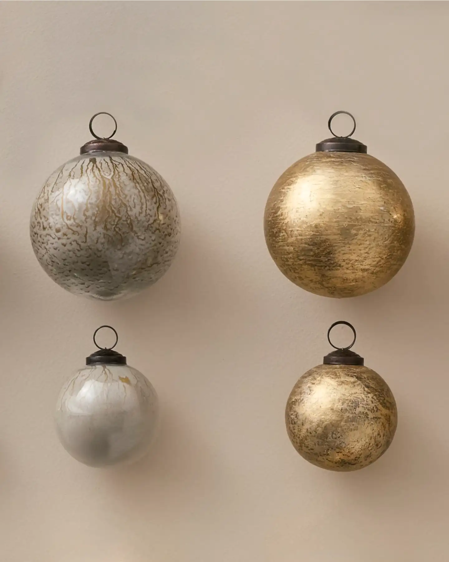 Textured Glass Christmas Ornaments in a Grid Wall Display — Vintage Christmas Decor