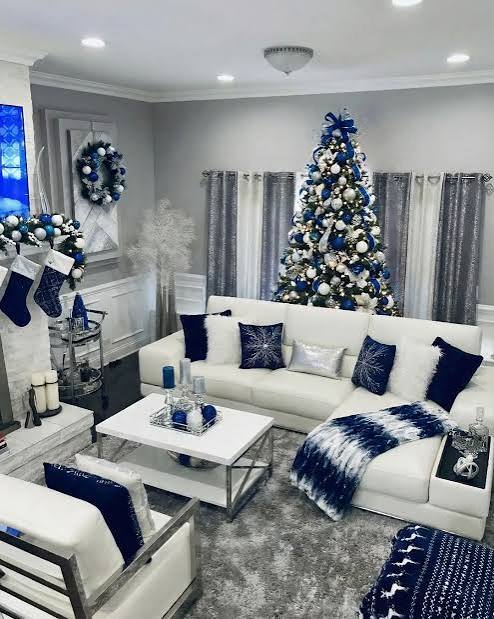 Blue and White Winter Wonderland Living Room — Winter Wonderland Christmas Decor