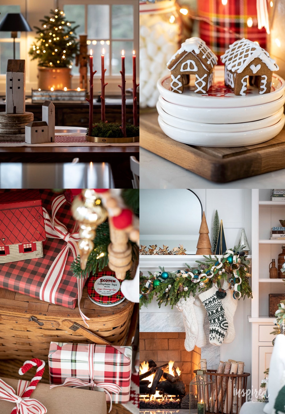 Farmhouse Fireplace with Lush Garland and Wrapped Gifts — Cozy Christmas Decor