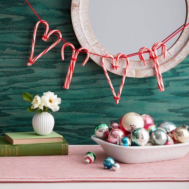 Whimsical Wall Garland of Candy Canes and Heart Shapes — Candy Cane Christmas Decor