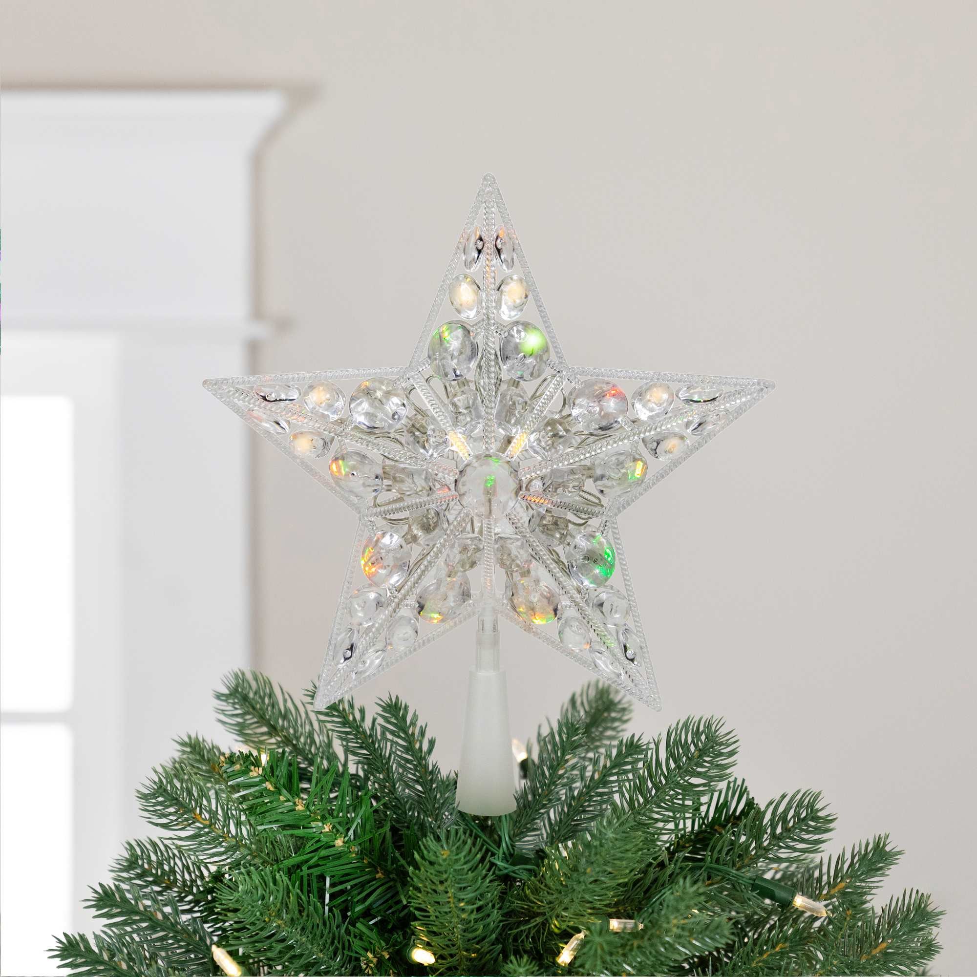 Clear Star Topper with Embedded Multicolor LED Lights — Christmas Tree Topper