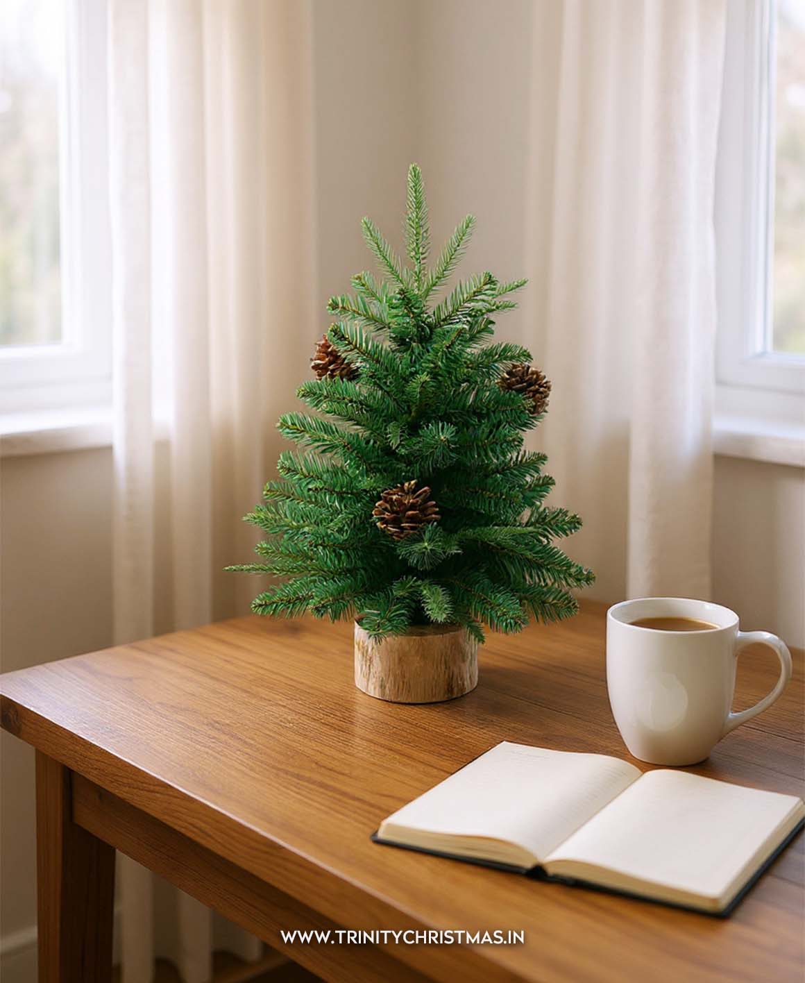 Cozy Scandi Tabletop Tree with Pinecones — Small Christmas Tree Decor