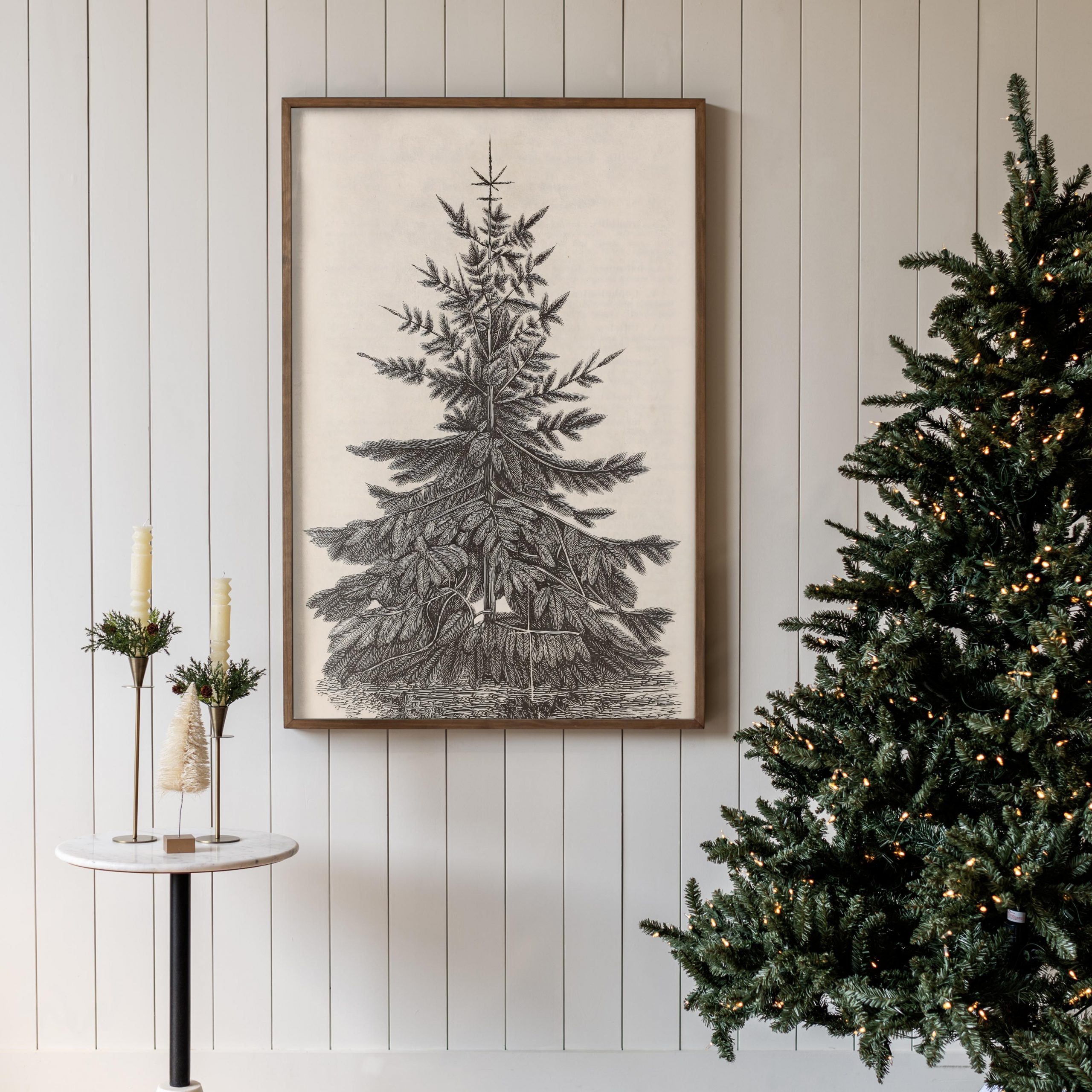 Farmhouse Botanical Christmas Tree Print — Christmas Wall Decor