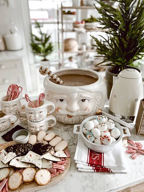 Santa Head Bowl Centerpiece for a Playful Hot Cocoa Bar Santa Head Bowl Centerpiece for a Playful Hot Cocoa Bar — Christmas Hot Cocoa Bar