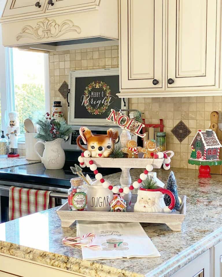 Whimsical Christmas Tiered Tray with Gingerbread Figures and Candy Whimsical Christmas Tiered Tray with Gingerbread Figures and Candy — Christmas Kitchen Decor