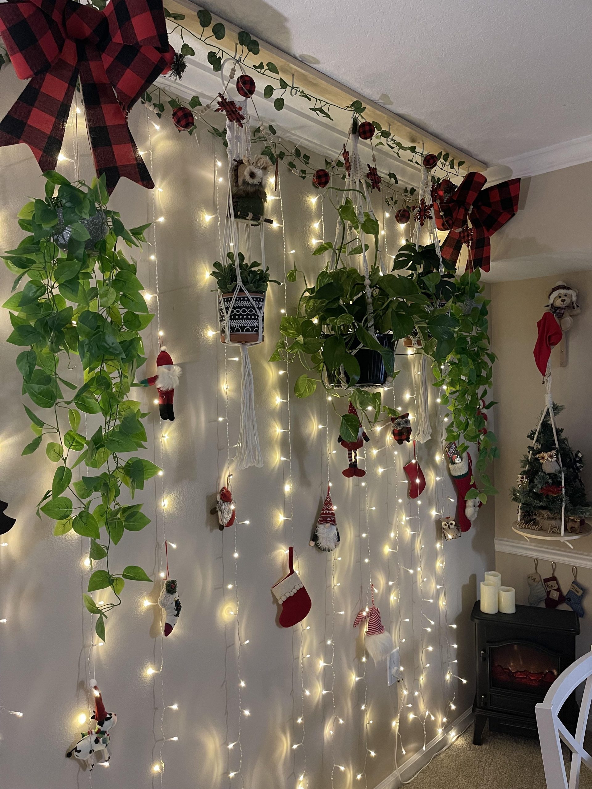 Boho Wall Decor with Cascading Lights — Christmas Apartment Decor