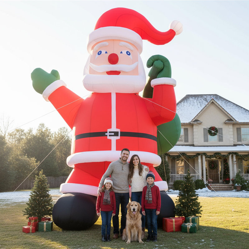 Large Inflatable Santa Claus with Flanking Christmas Trees Large Inflatable Santa Claus with Flanking Christmas Trees — Christmas Yard Decor