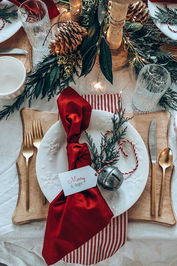 Rustic Charm: Snowflake Plate and Jingle Bell Place Setting — Christmas Table Setting