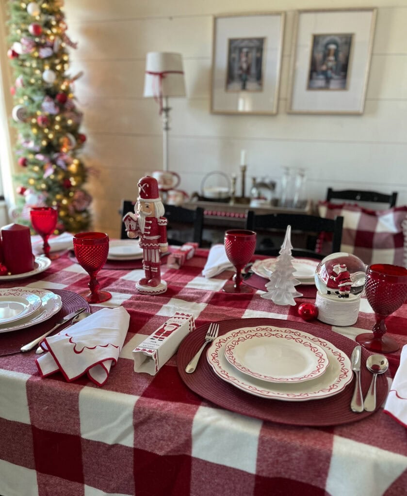 Farmhouse Christmas with Buffalo Plaid and Nutcracker — Christmas Table Setting