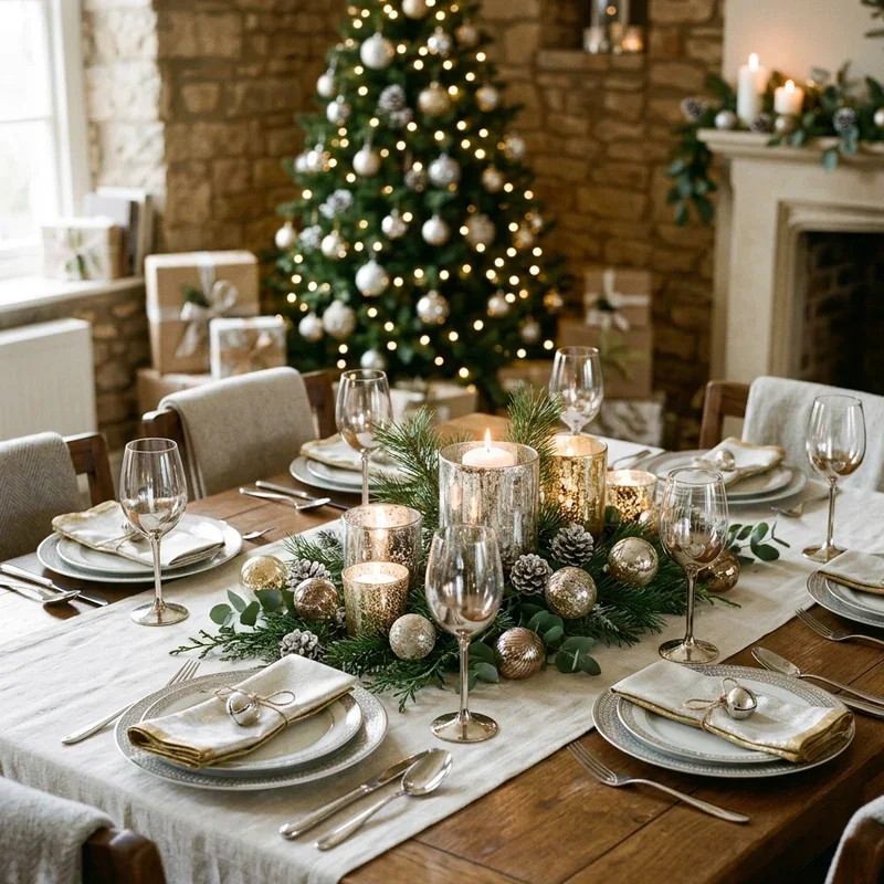 Elegant Christmas Tree and Centerpiece for a Formal Dining Room — Christmas Party Decor