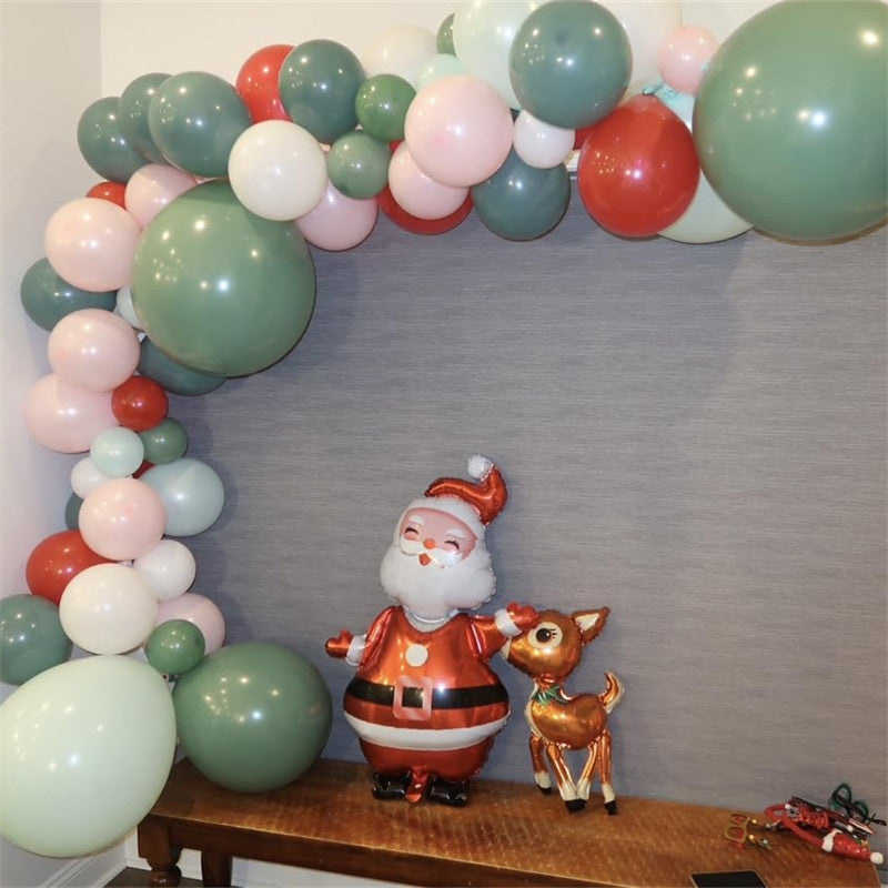 Sage Green and Dusty Rose Balloon Arch with Santa and Reindeer — Christmas Balloon Garland
