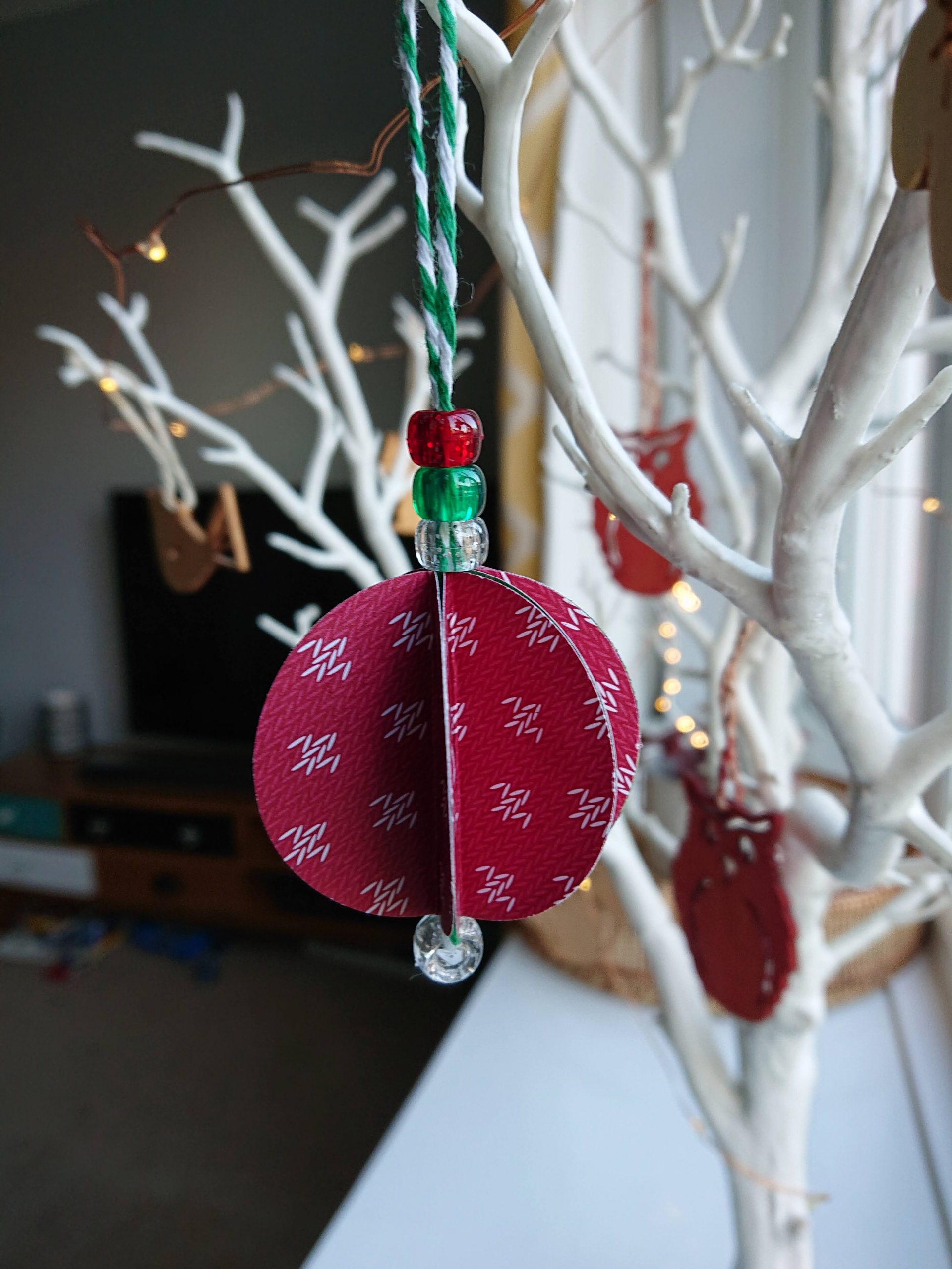 Geometric Pattern Paper Ornament on Decorative Tree — Christmas Crafts for Kids