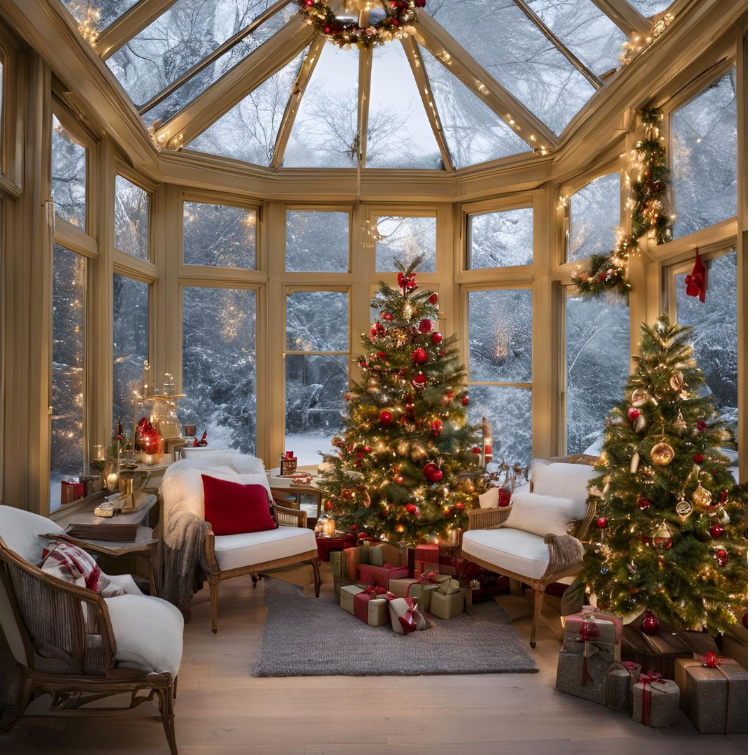 Conservatory Glass Ceiling Decorated with Christmas Fairy Lights Conservatory Glass Ceiling Decorated with Christmas Fairy Lights — Christmas Fairy Lights Ceiling