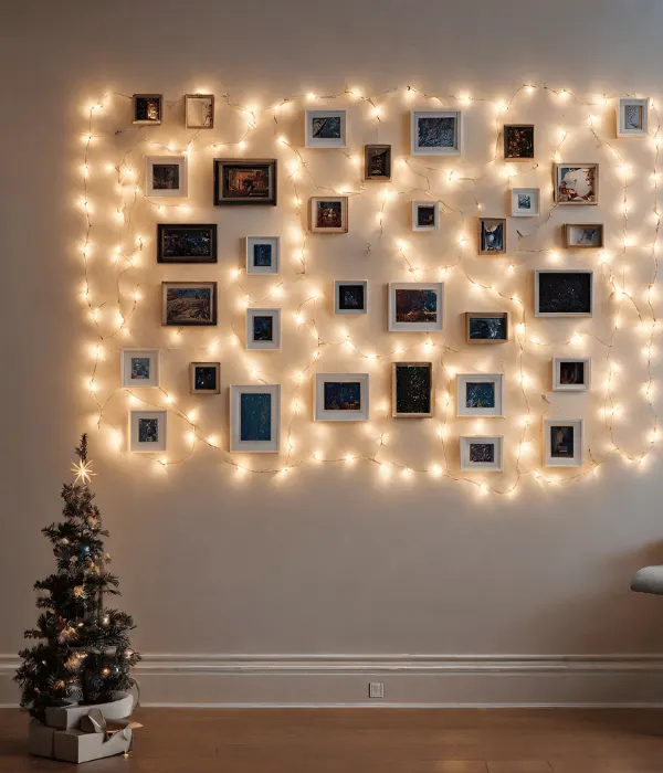 Fairy Lights Framing a Gallery Wall for Christmas Ambiance Fairy Lights Framing a Gallery Wall for Christmas Ambiance — Christmas Fairy Lights Wall