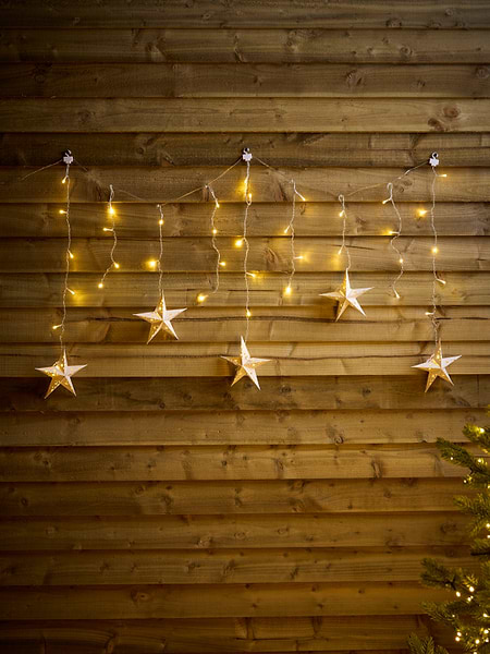 Rustic Wall with Fairy Lights and Star Ornaments Rustic Wall with Fairy Lights and Star Ornaments — Christmas Fairy Lights Wall