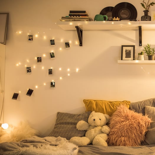Fairy Lights and Photos Wall Display in a Bedroom Fairy Lights and Photos Wall Display in a Bedroom — Christmas Fairy Lights Wall