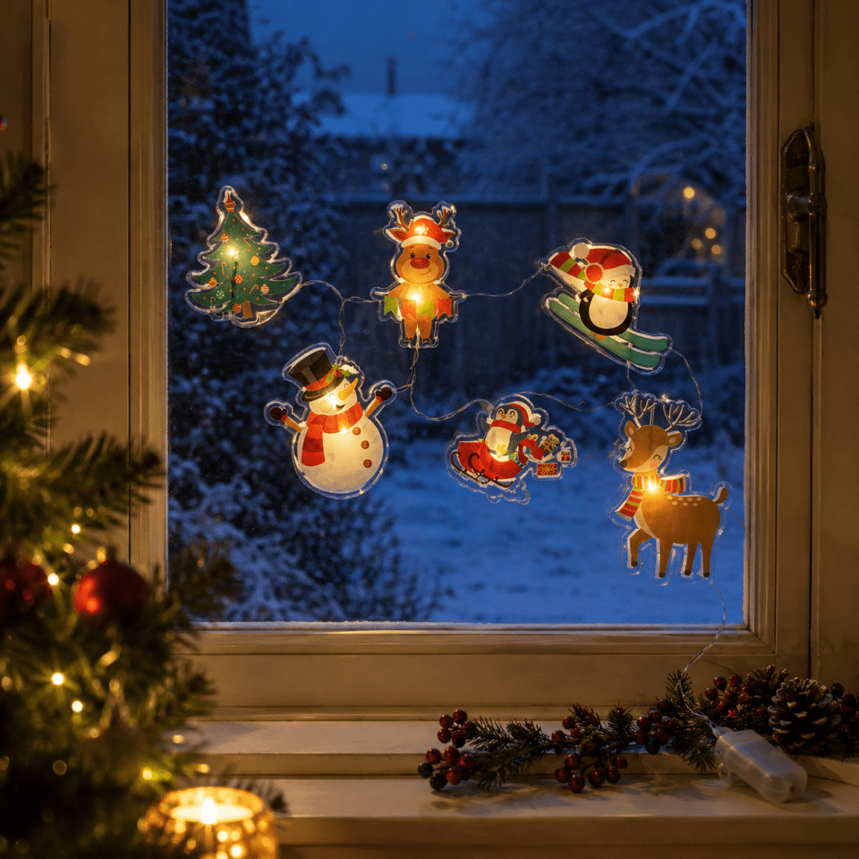 White Green Red Brown Blue Visual Idea — Christmas Fairy Lights Window