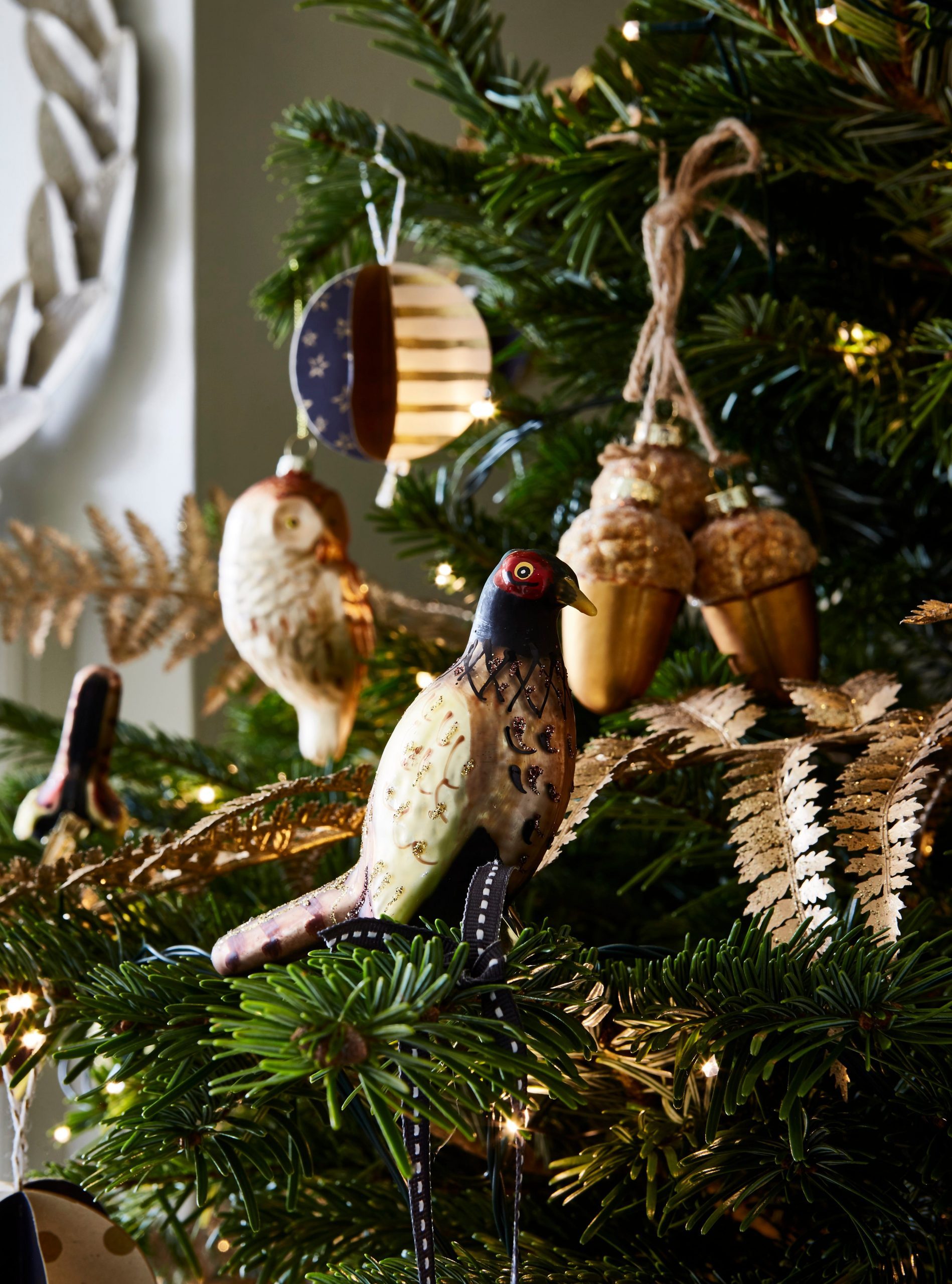 Vintage Tree with Pheasant, Owl, and Acorn Ornaments — Vintage Christmas Tree