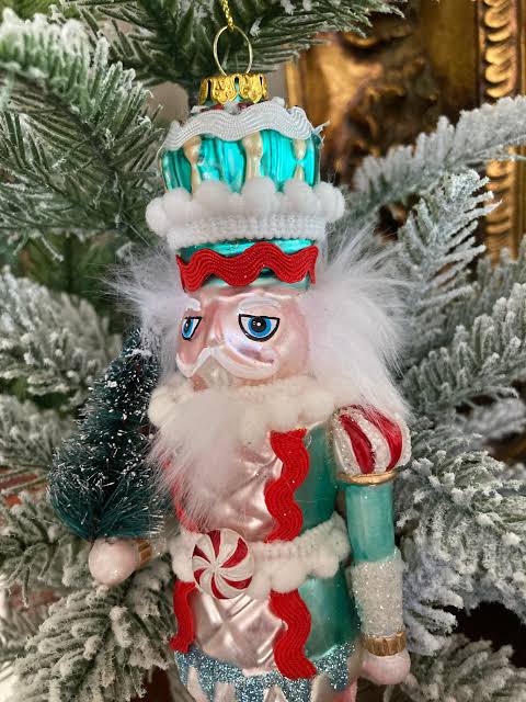 Teal and Red Nutcracker Ornament with Peppermint Accents Teal and Red Nutcracker Ornament with Peppermint Accents — Nutcracker Christmas Tree
