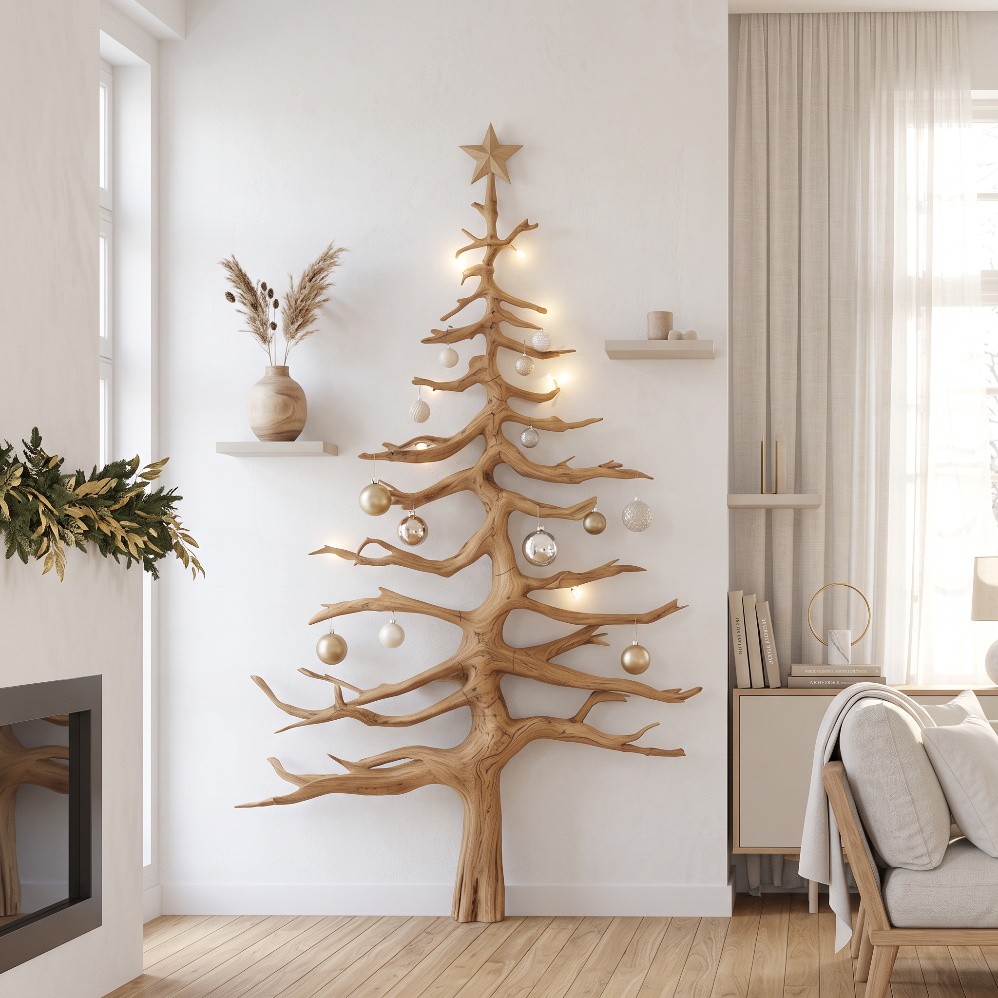 Rustic Natural Branch Wall Christmas Tree Rustic Natural Branch Wall Christmas Tree