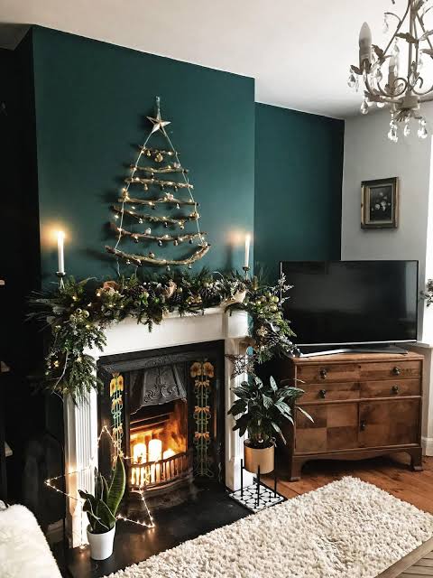 Branch and Light Wall Tree Above Fireplace Branch and Light Wall Tree Above Fireplace — Wall Christmas Tree