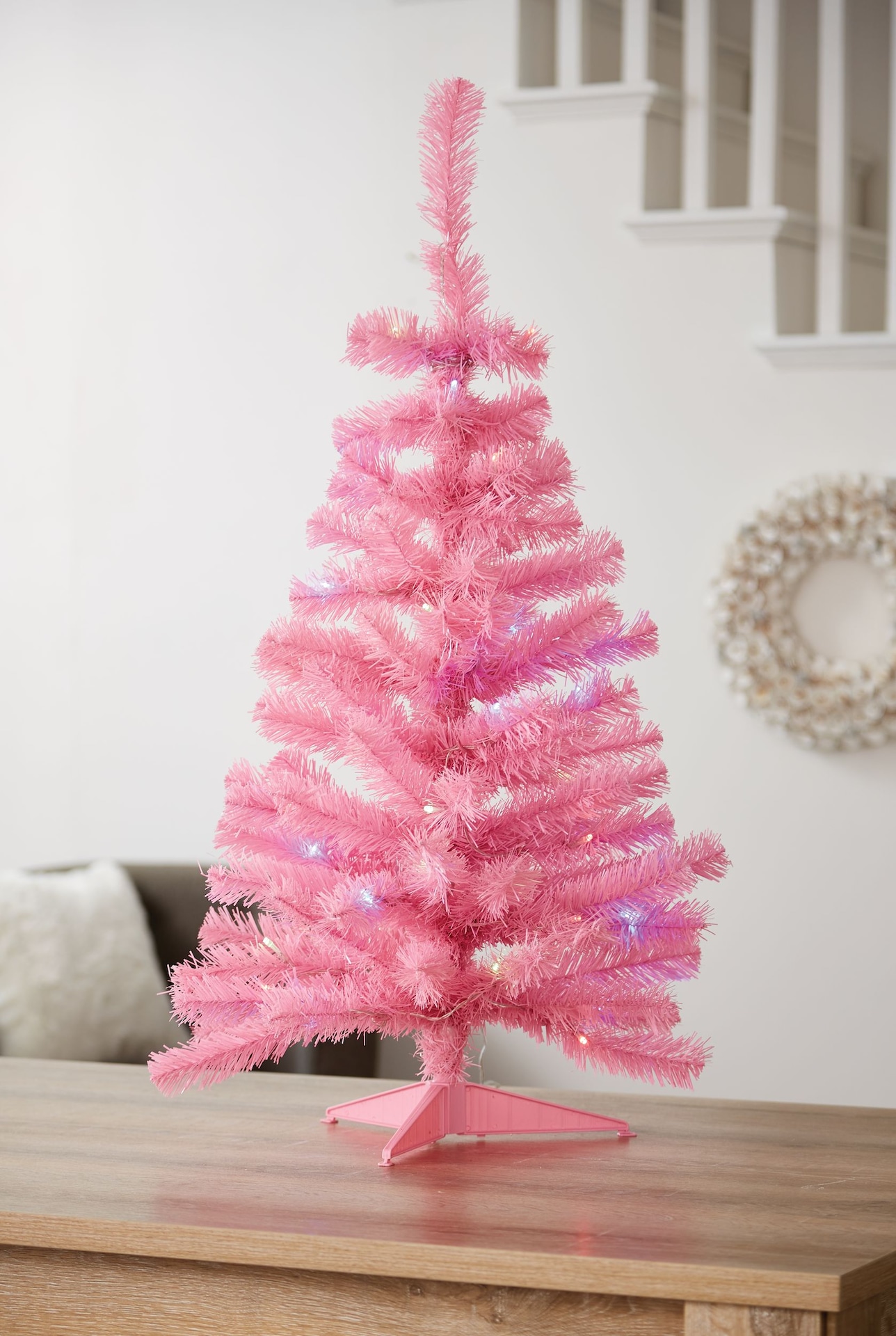 Whimsical Bright Pink Artificial Tree with Lights — Tabletop Christmas Tree Decor