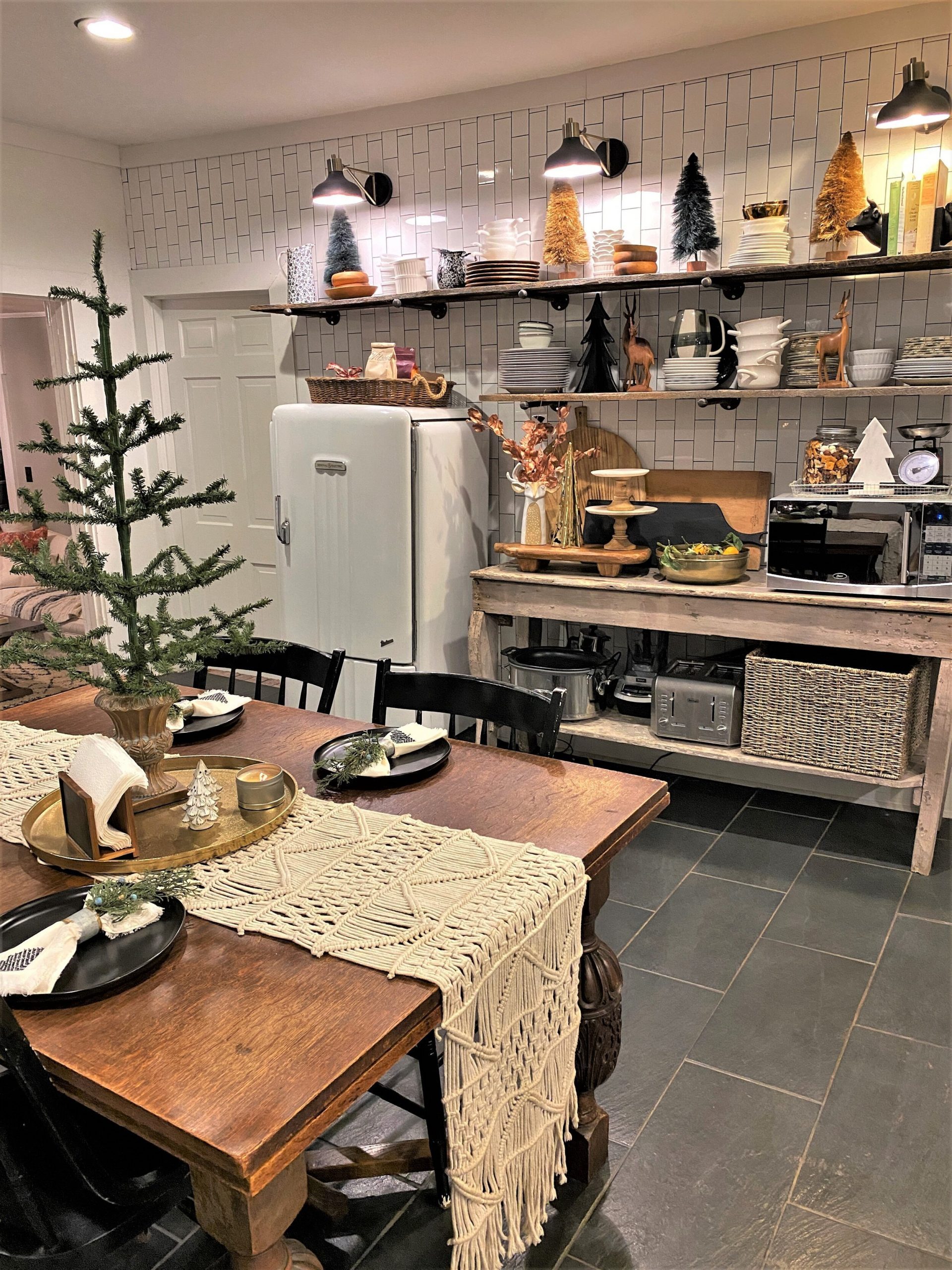 Farmhouse Kitchen Featuring a White Vintage Refrigerator — Farmhouse Christmas Kitchen