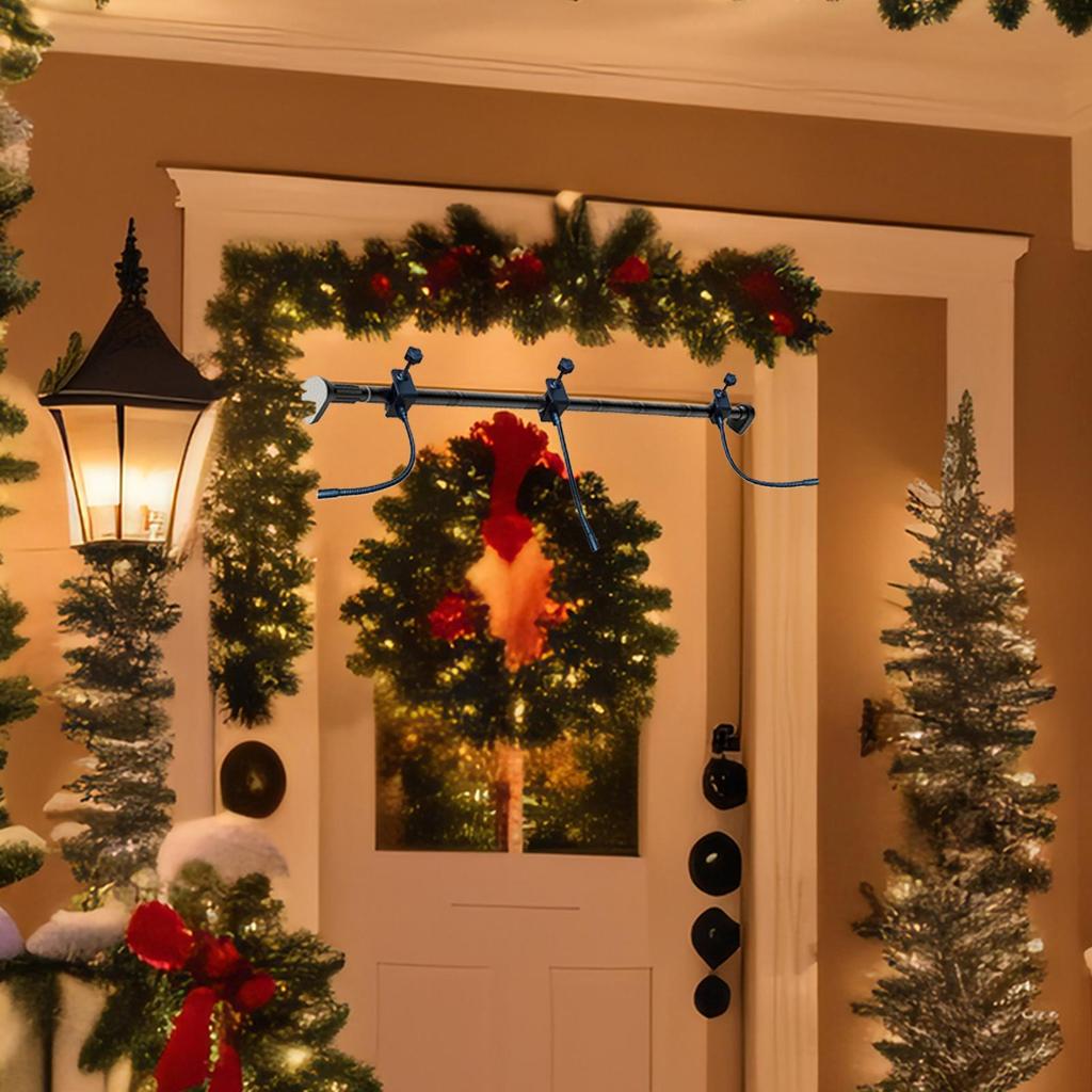 Festive Door Frame with Garland and Wreath on Outdoor Porch — Christmas Door Frame Lights