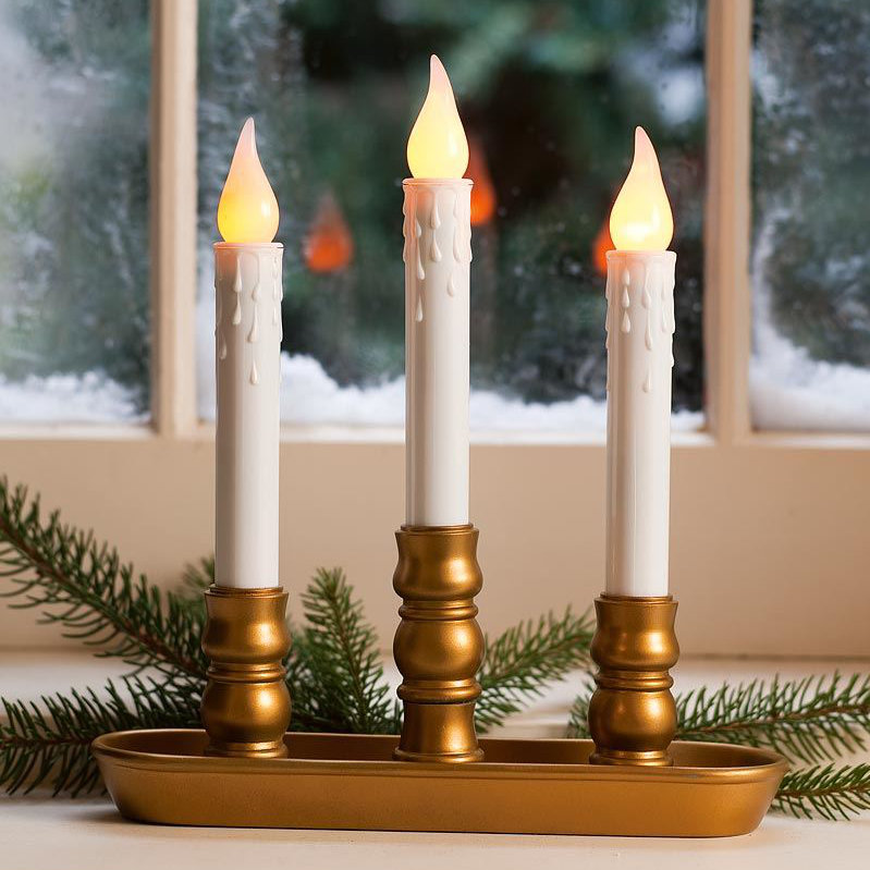 LED Tapers with Dripping Wax Effect on a Candelabra — Christmas Window Candles